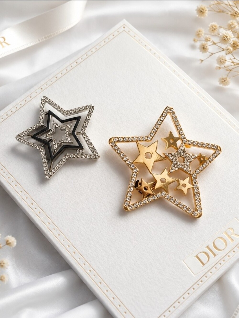 Dior Silver and Gold Star Hair Clips NEW